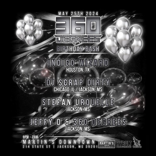 360 Degrees Birthday Bash at Martin's Downtown featuring: 360 Degrees, DJ Scrap Dirty, Indigo Wizard, Stefan Urquelle, and Jeff D